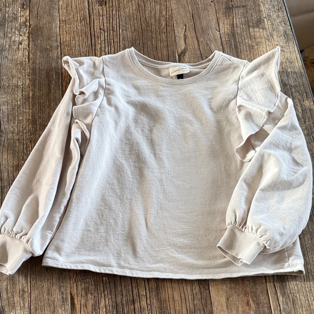 Universal Thread  Ruffle Sleeve Long Sleeve Top - Light Beige